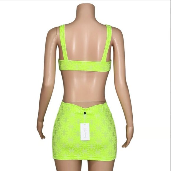 LOVERS + FRIENDS In My Moment Mini Dress Size XS Bodycon Cutouts Neon Green - Picture 11 of 13